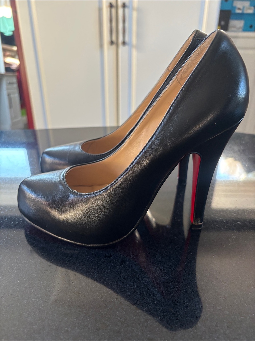 Christian Louboutin Black Leather Platform Pumps with Red Sole